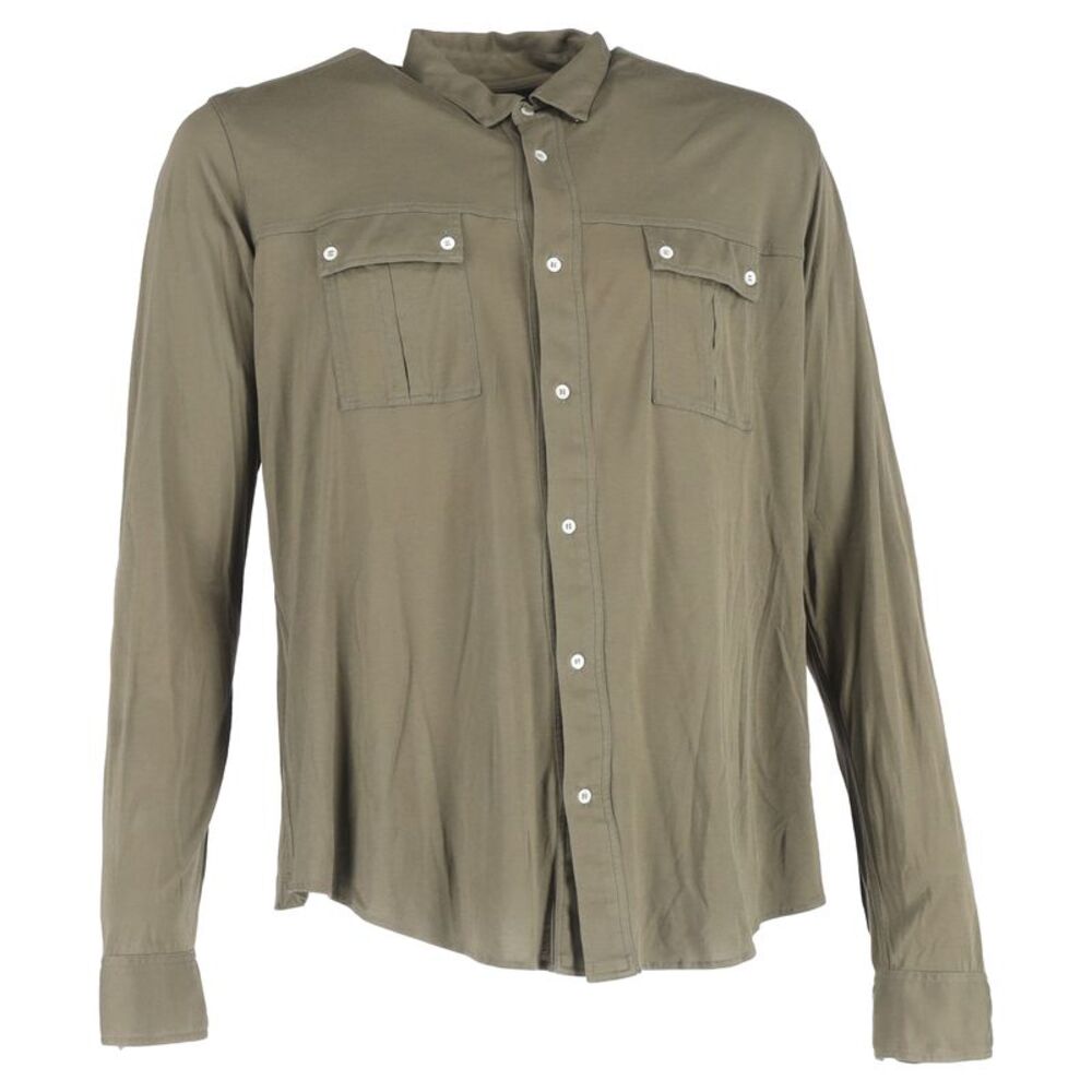 Balmain Button-Down Long Sleeve Shirt in Olive Cotton